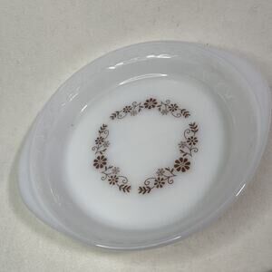 Vintage Milk Glass Fluted Pie Plate Brown Daisy Retro Dyna ware Pyr-O-Rey 9"